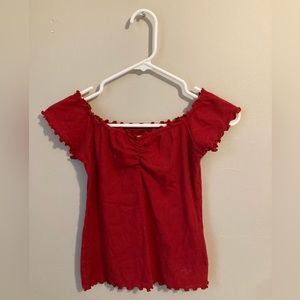 Hollister Red Off the Shoulder Cropped Tee